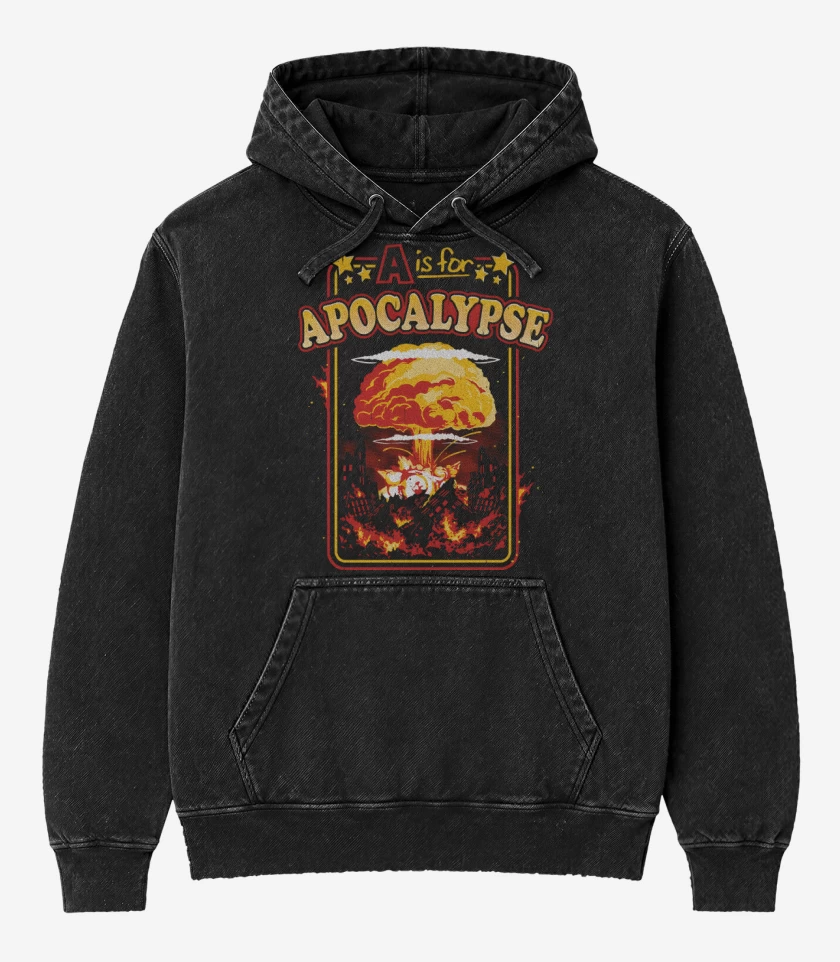 Poleron Canguro Acid Wash Negro de A de Apocalipsis