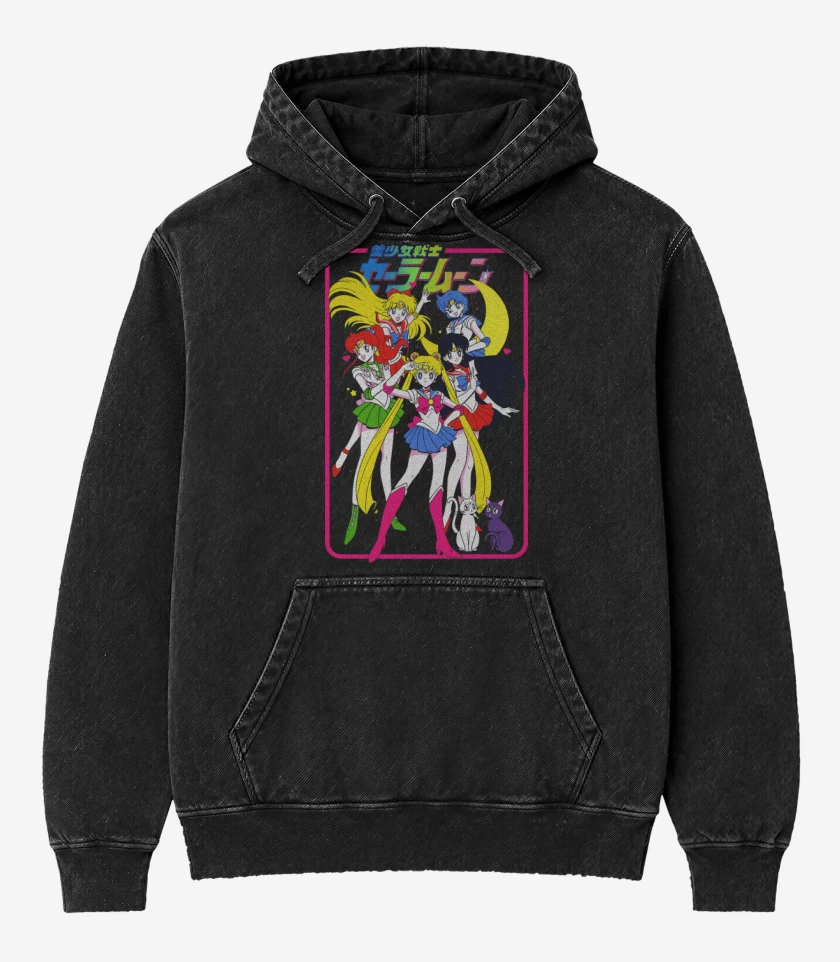 Poleron Canguro Acid Wash Negro de Guerreras de la Luna
