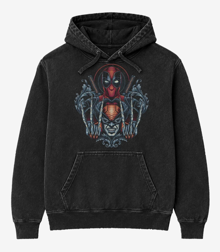 Poleron Canguro Acid Wash Negro de Wolverpool
