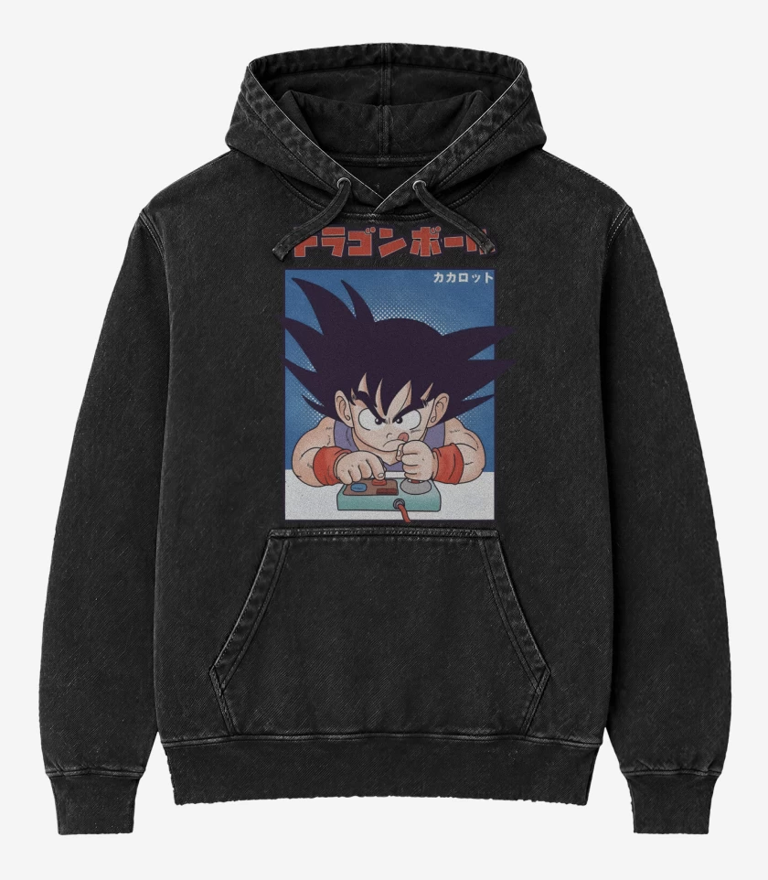 Poleron Canguro Acid Wash Negro de Goku Gamer Z