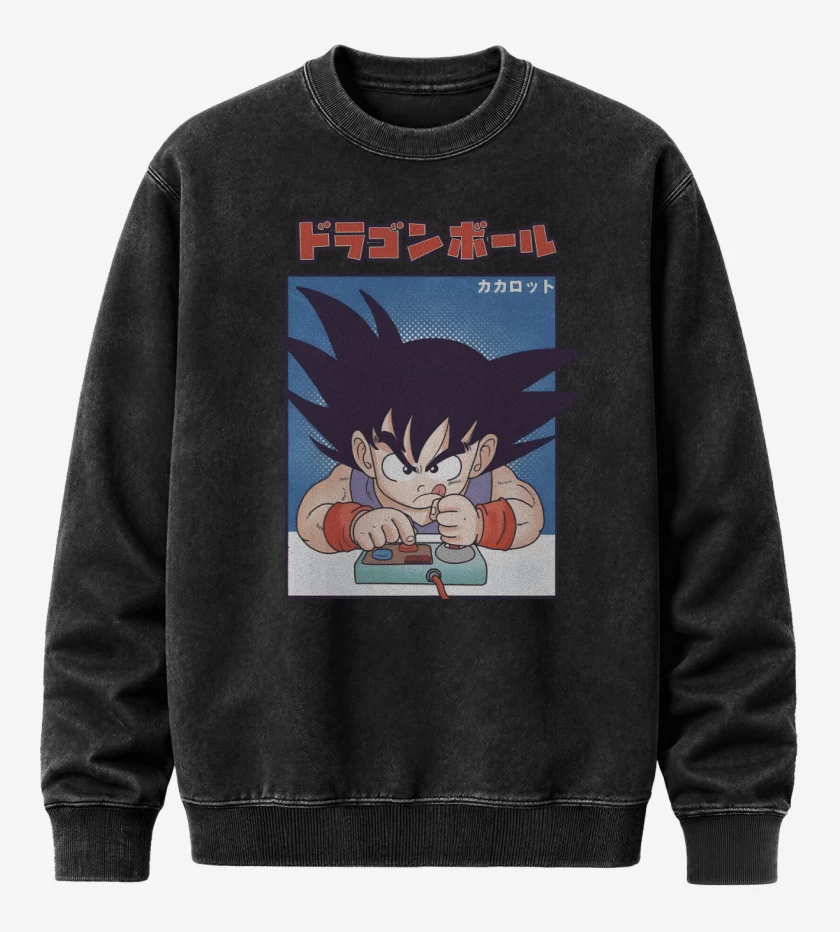 Poleron Polo Acid Wash Negro de Goku Gamer Z