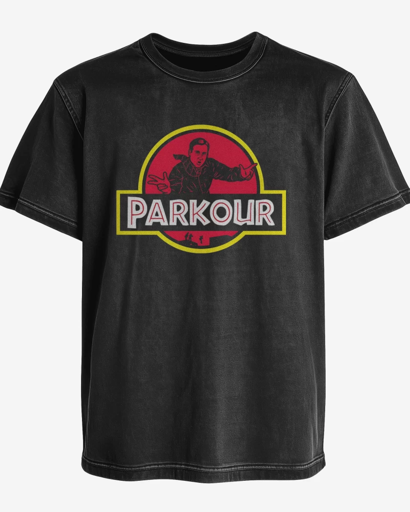 Polera desgastada Negro de Jurassic Parkour