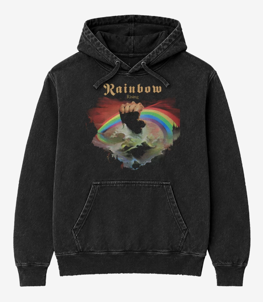 Poleron Canguro Acid Wash Negro de Rainbow Rising