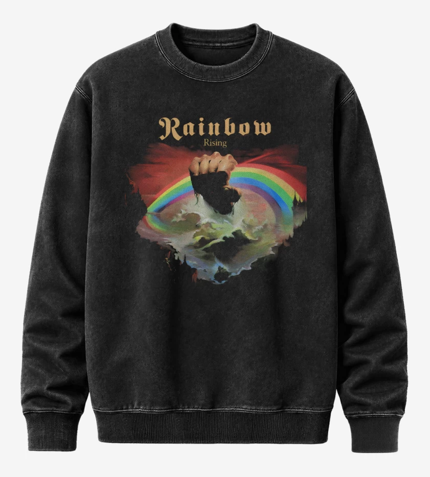 Poleron Polo Acid Wash Negro de Rainbow Rising