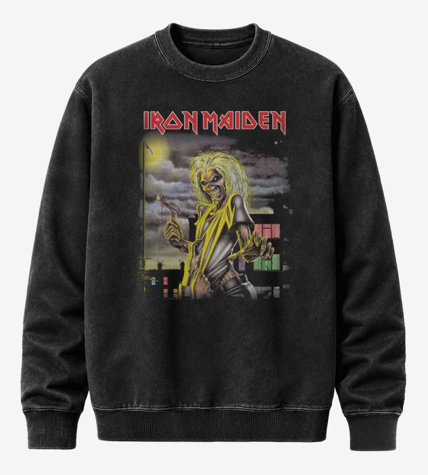 Poleron Polo Acid Wash Negro de Maiden Killers
