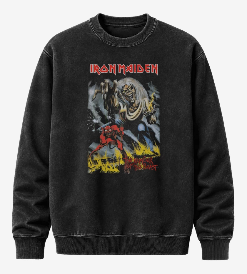 Poleron Polo Acid Wash Negro de Number of the Beast