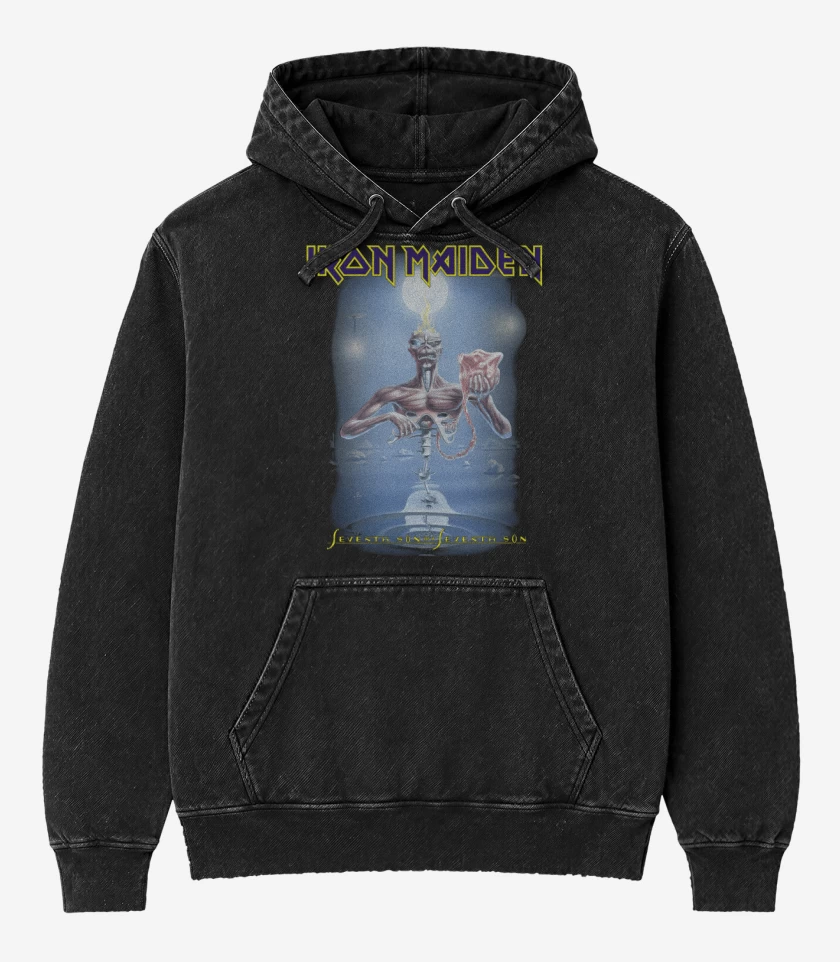 Poleron Canguro Acid Wash Negro de Seventh Son