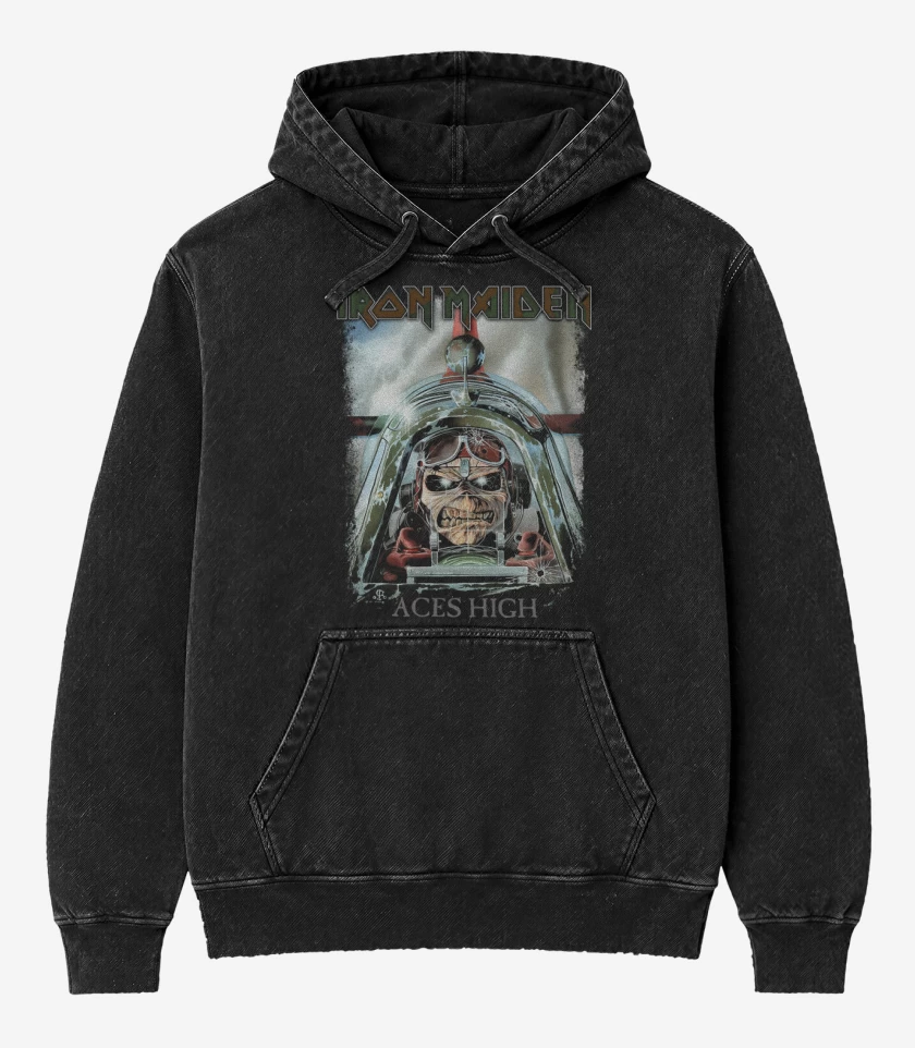 Poleron Canguro Acid Wash Negro de Eddie Aces High