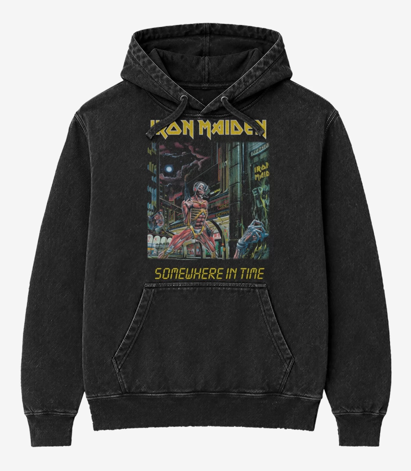 Poleron Canguro Acid Wash Negro de Somewhere in Time