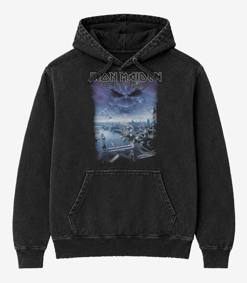 Poleron Canguro Acid Wash Negro de Brave New World