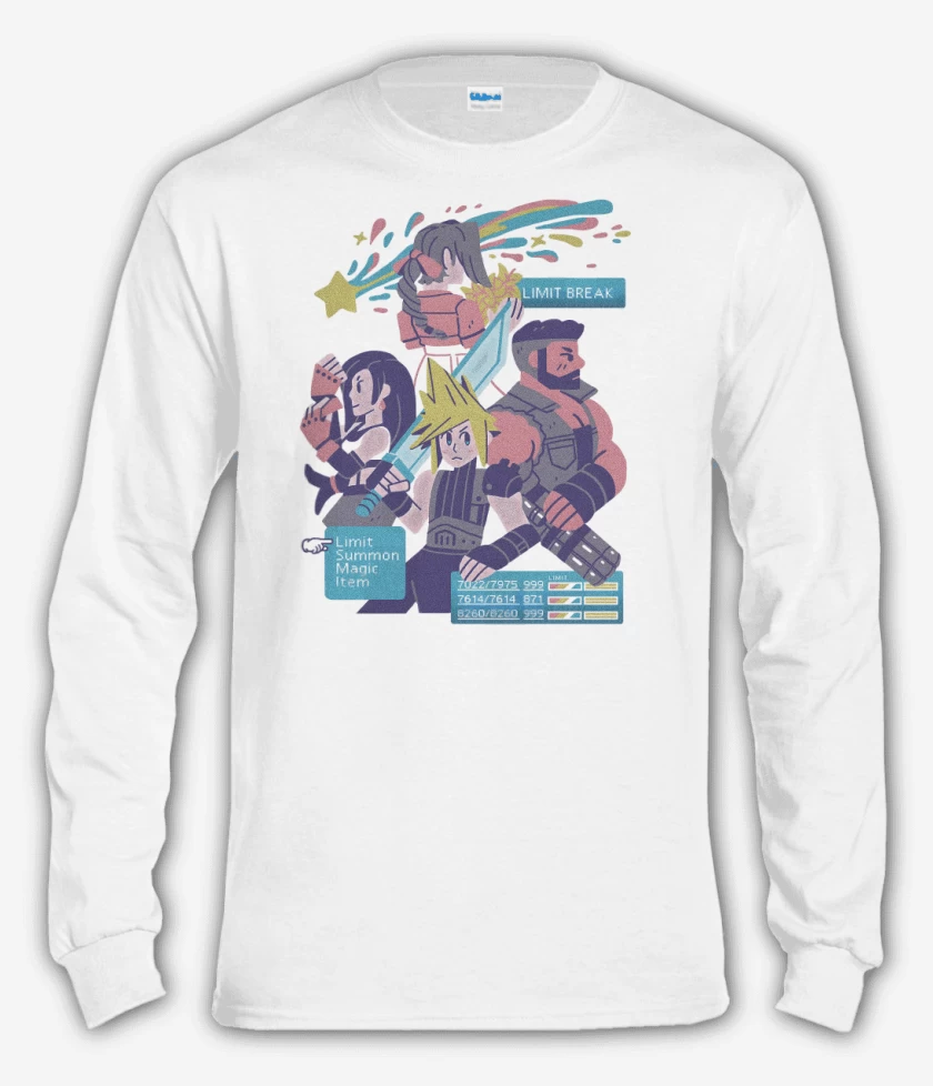 Polera manga larga Blanco de Avalanche JRPG