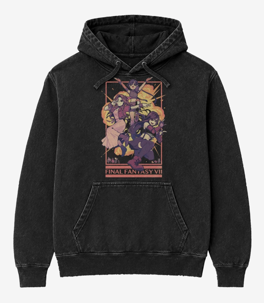 Poleron Canguro Acid Wash Tifa x Jesse x Aerith 