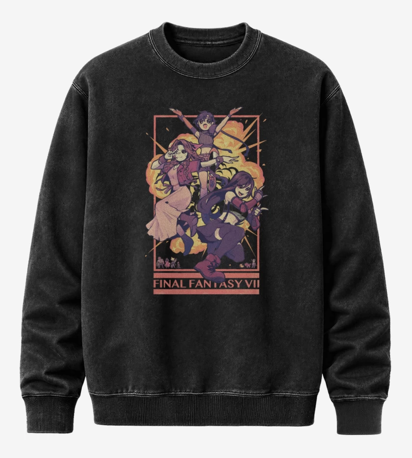 Poleron Polo Acid Wash Negro de Tifa x Jesse x Aerith 