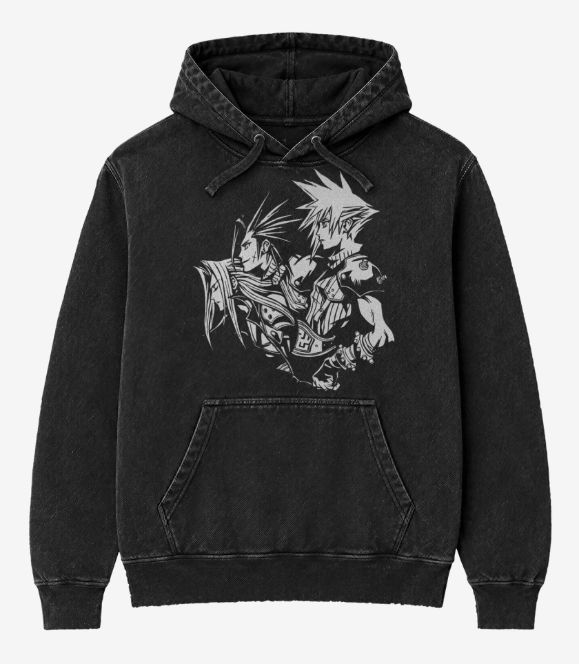Poleron Canguro Acid Wash Negro de Crisis Core