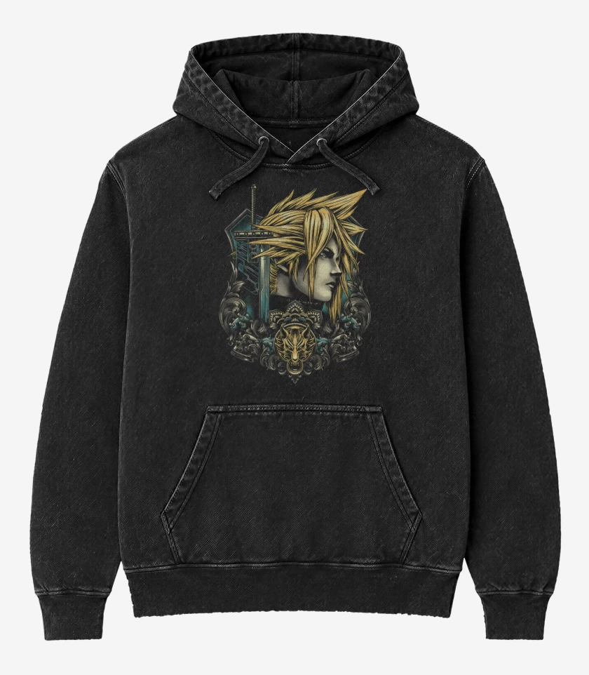 Poleron Canguro Acid Wash Negro de Emblema Mercenario