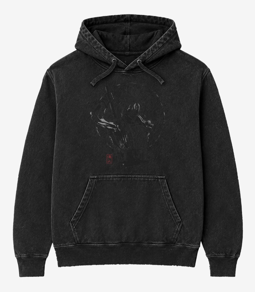 Poleron Canguro Acid Wash Negro de Mercenary Cloud