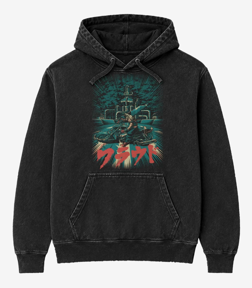 Poleron Canguro Acid Wash Negro de Cloud Motoquero