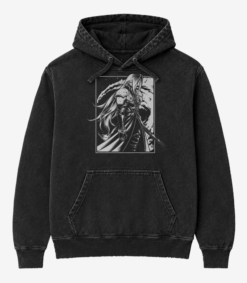 Poleron Canguro Acid Wash Negro de Sefirot