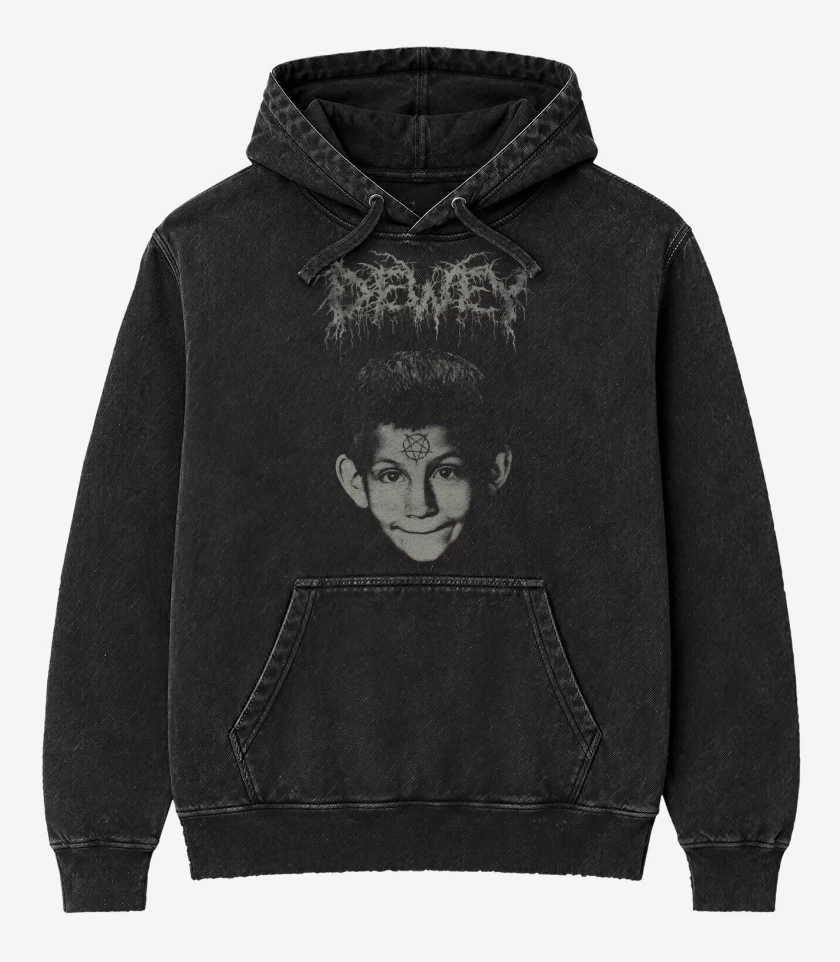 Poleron Canguro Acid Wash Negro de Evil Dewey