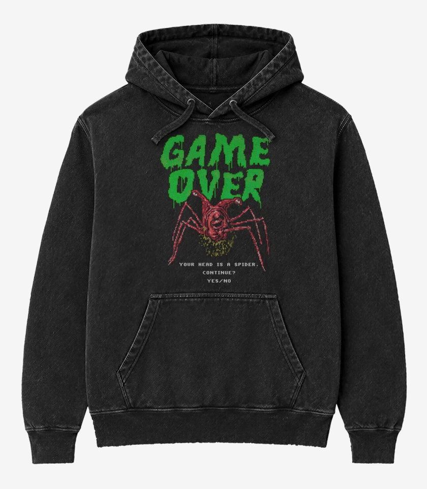 Poleron Canguro Acid Wash Negro de Spider Head