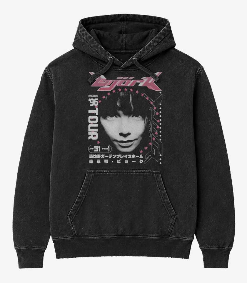 Poleron Canguro Acid Wash Negro de Bjork 96