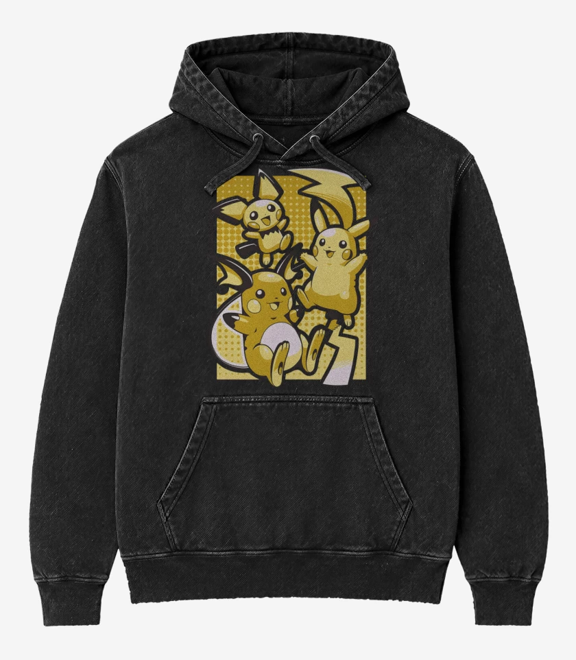 Poleron Canguro Acid Wash Negro de Pika Evolution