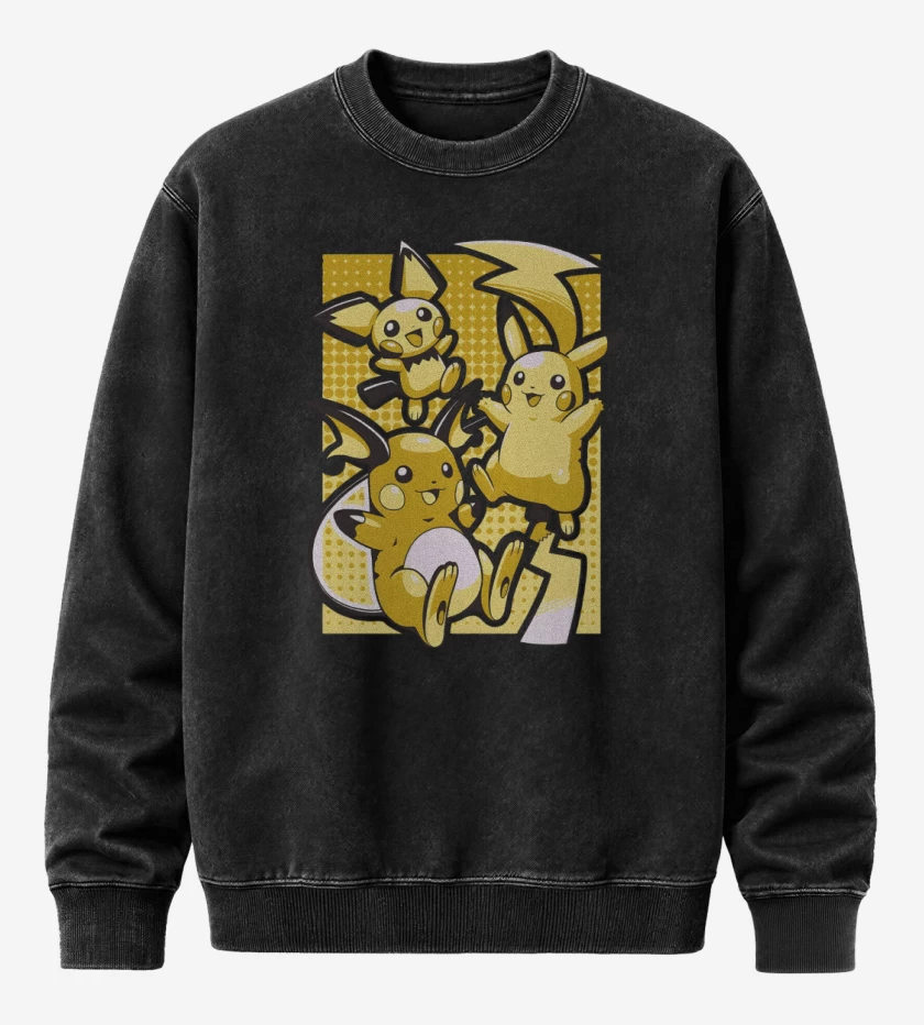 Poleron Polo Acid Wash Negro de Pika Evolution