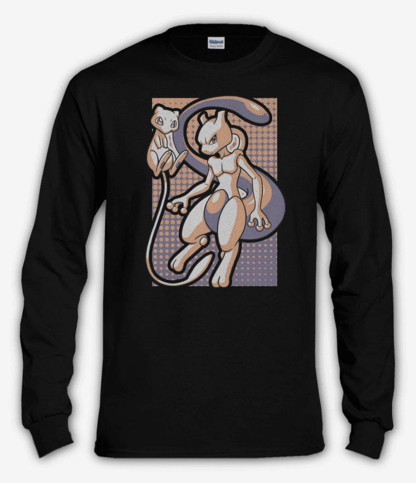 Polera manga larga Negro de Mew & Mewtwo