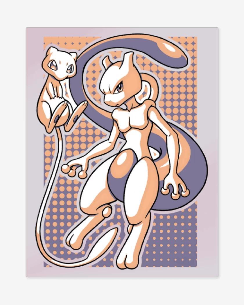 Print metalico Rosa Pastel de Mew & Mewtwo