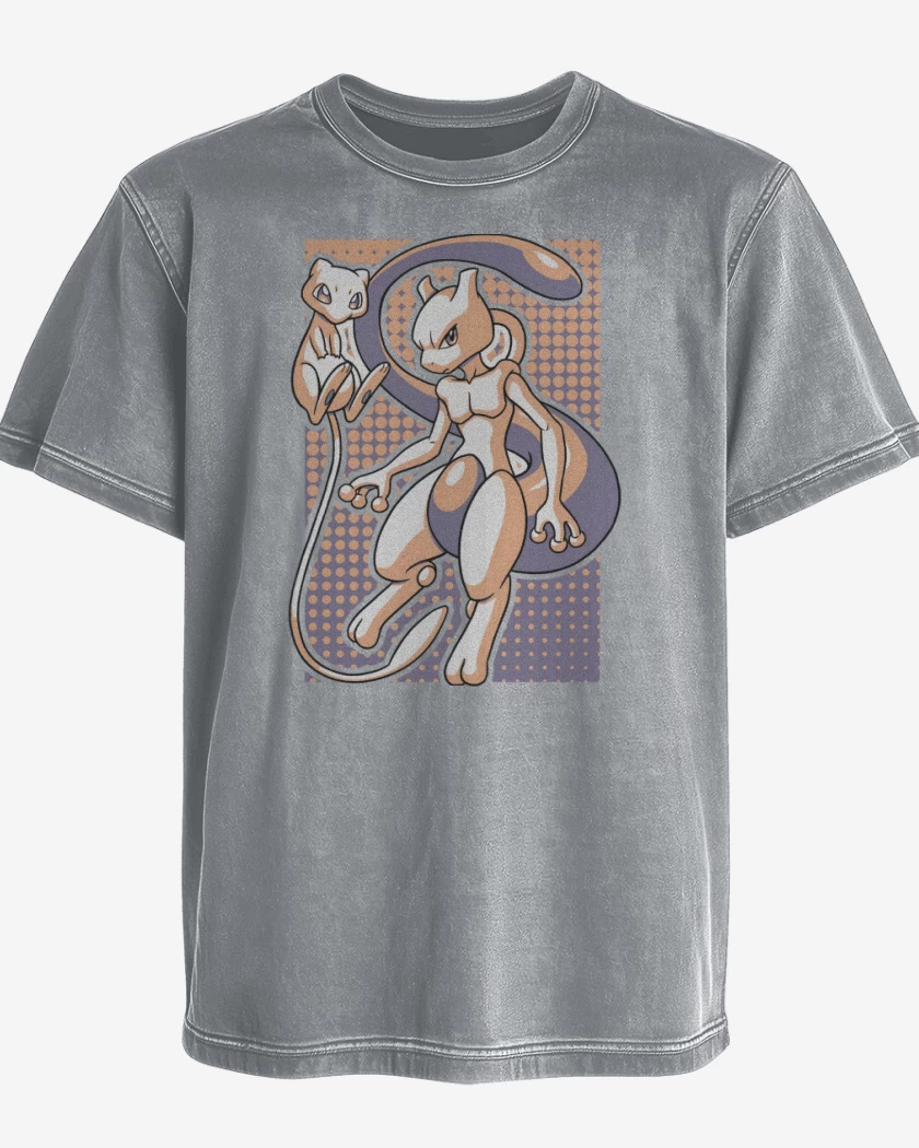 Polera desgastada Gris Melange de Mew & Mewtwo