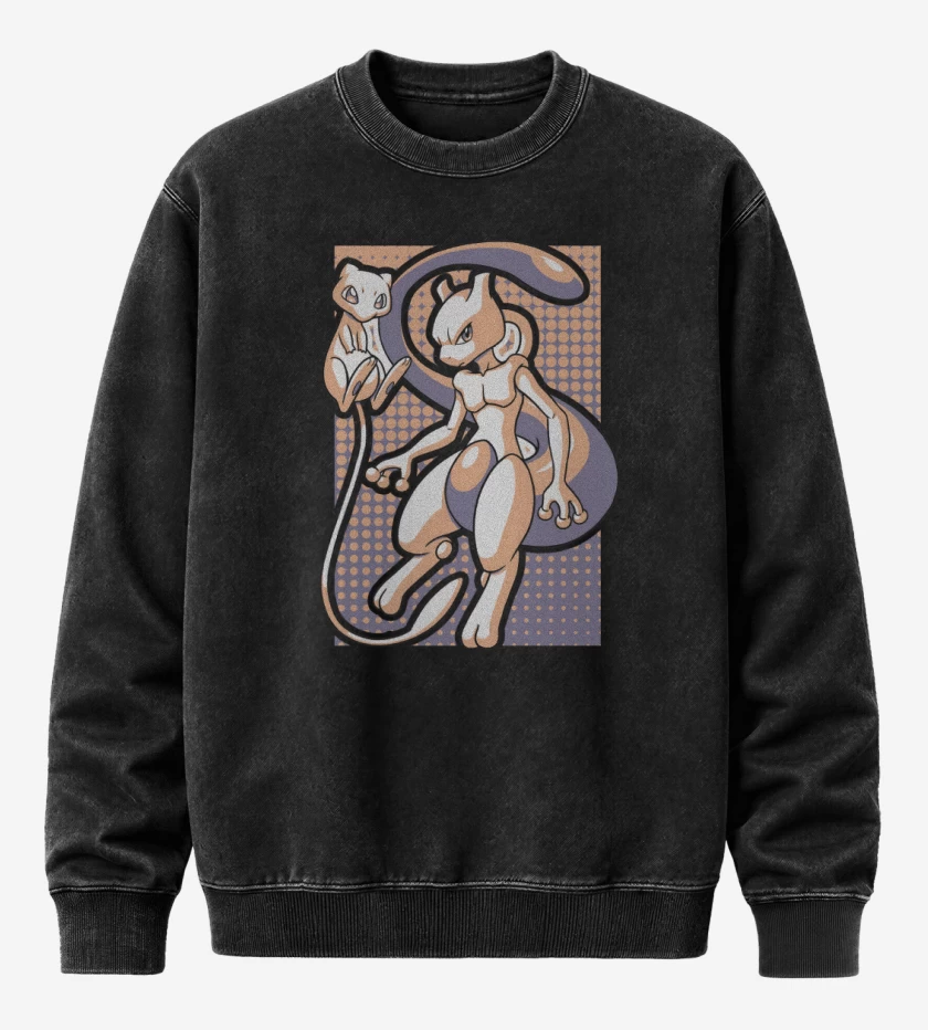 Poleron Polo Acid Wash Negro de Mew & Mewtwo