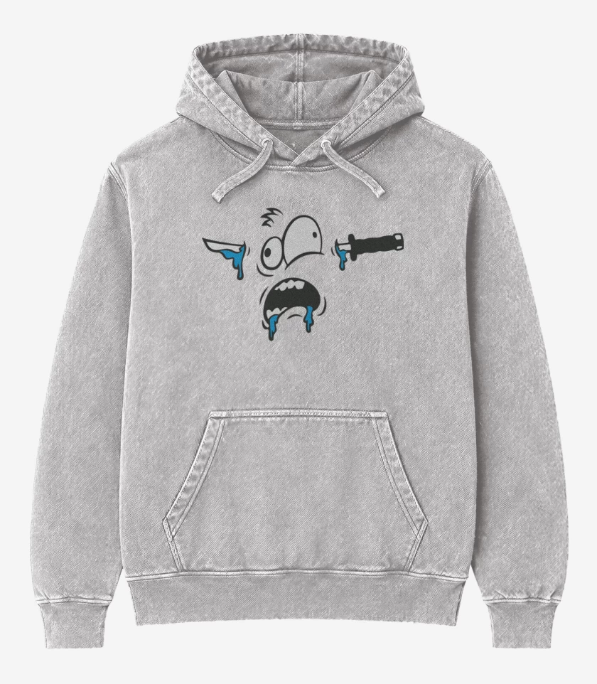Poleron Canguro Acid Wash Gris Melange de Apuñalao