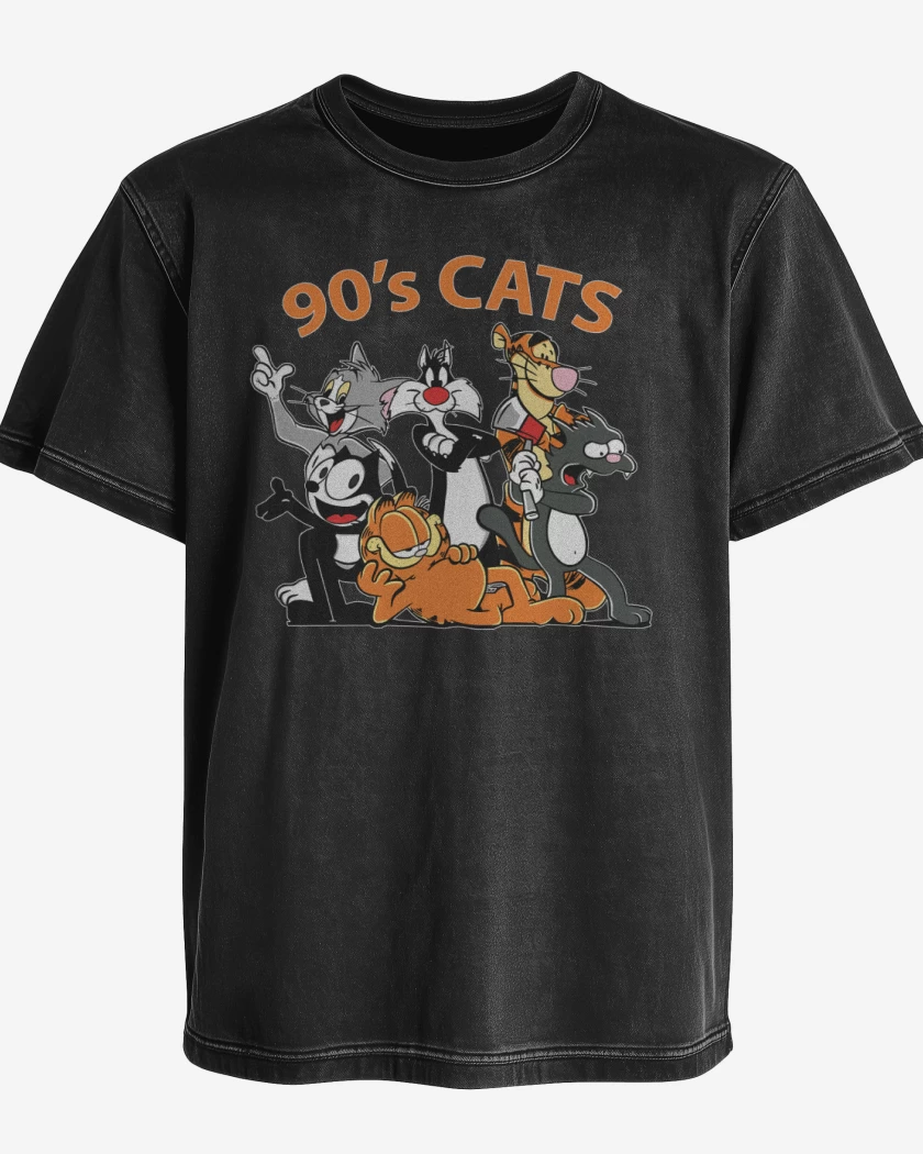 Polera desgastada Negro de Gatos de los 90s