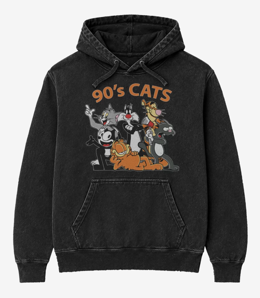 Poleron Canguro Acid Wash Negro de Gatos de los 90s