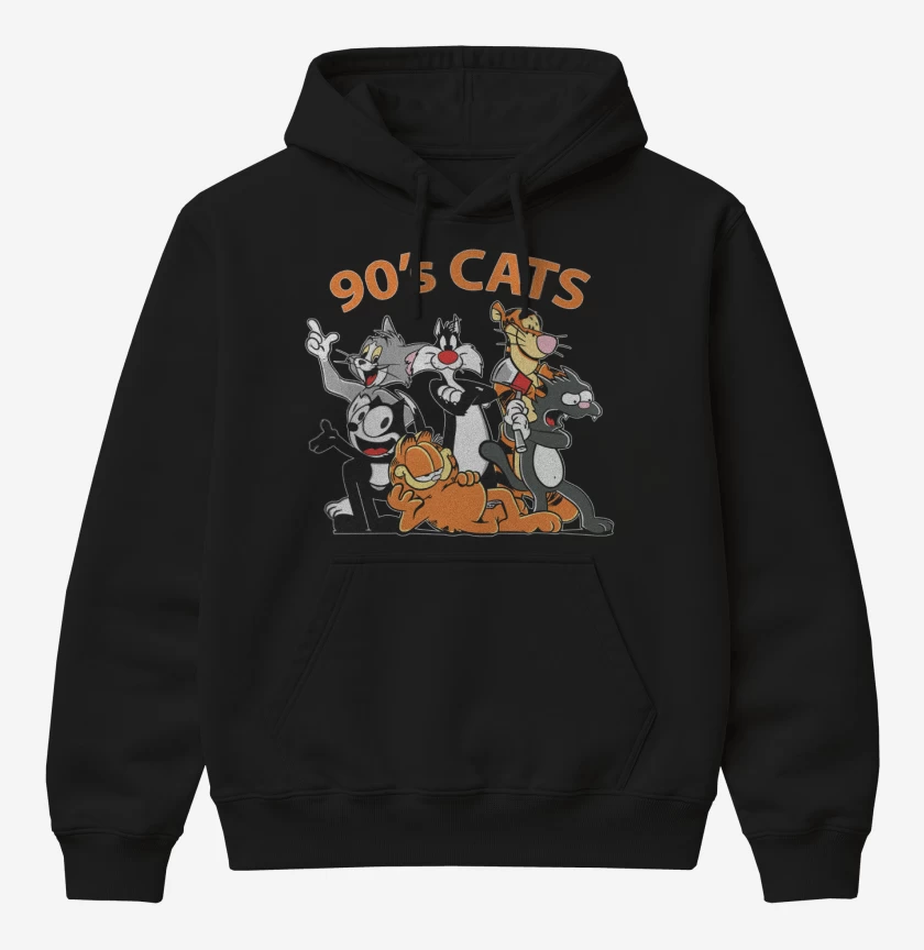 Poleron Canguro básico Negro de Gatos de los 90s