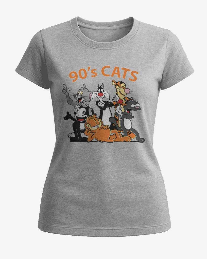Polera de Mujer Gris Melange de Gatos de los 90s
