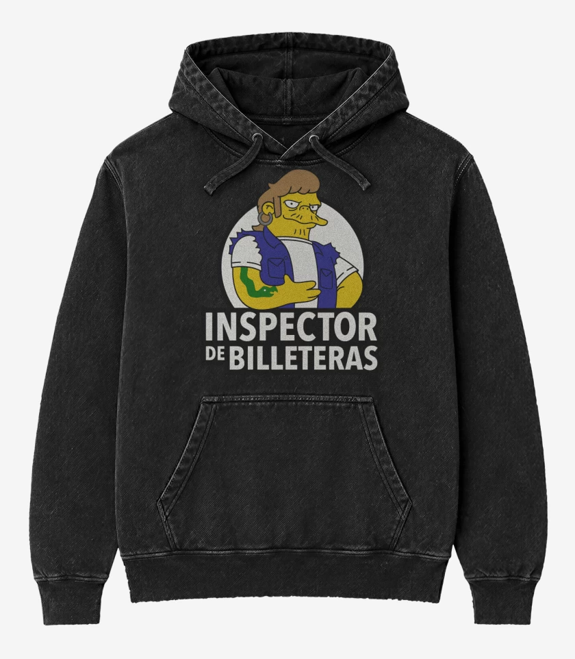 Poleron Canguro Acid Wash Negro de Inspector de billeteras