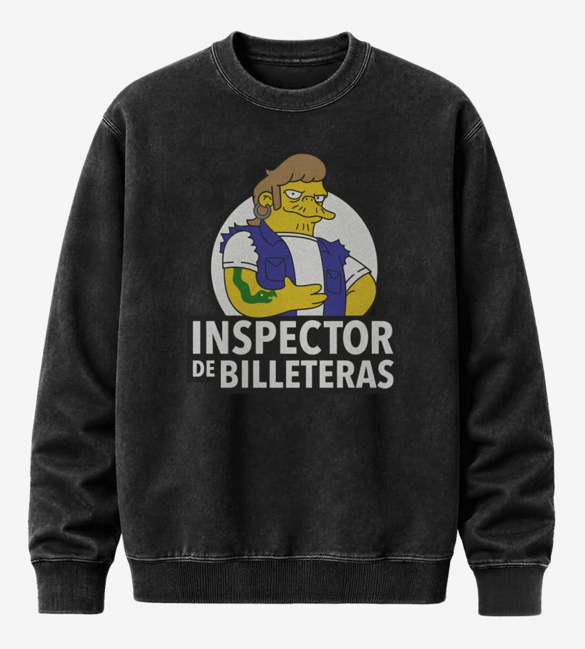 Poleron Polo Acid Wash Negro de Inspector de billeteras