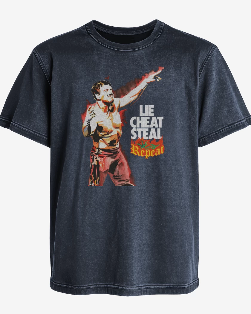 Polera desgastada Lie Cheat Steal