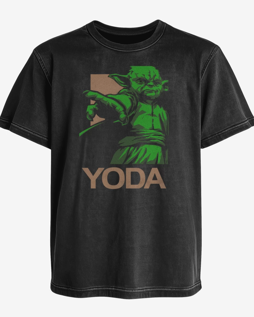 Polera desgastada Negro de Yoda el brigido