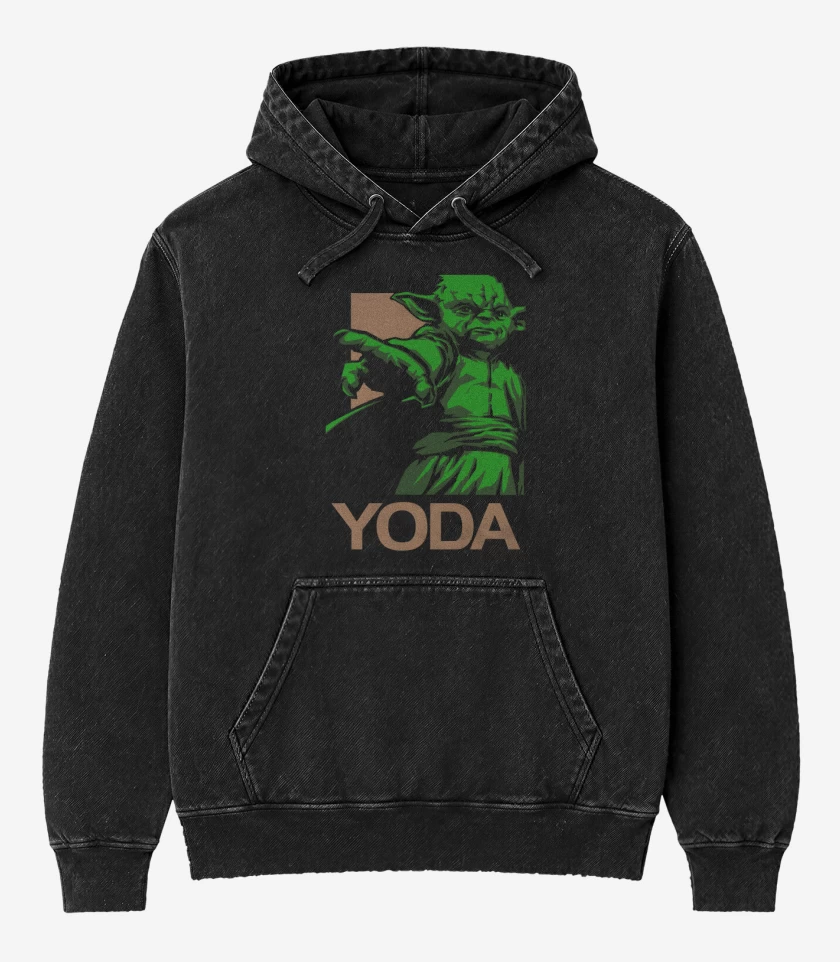 Poleron Canguro Acid Wash Negro de Yoda el brigido