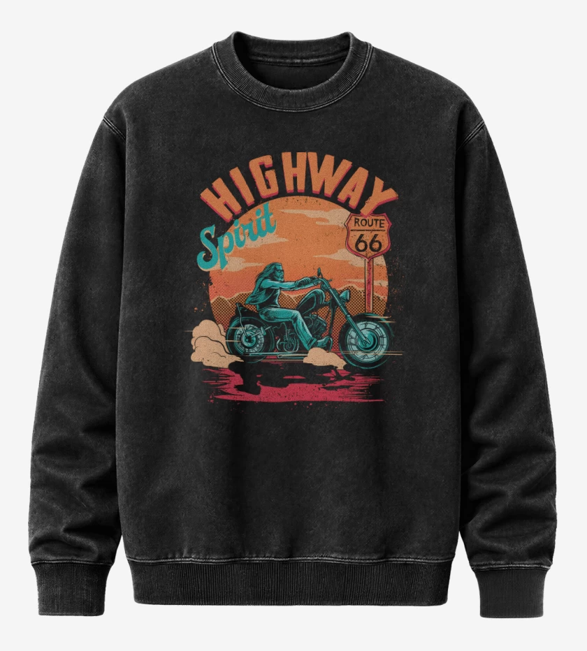 Poleron Polo Acid Wash Negro de Highway Spirit