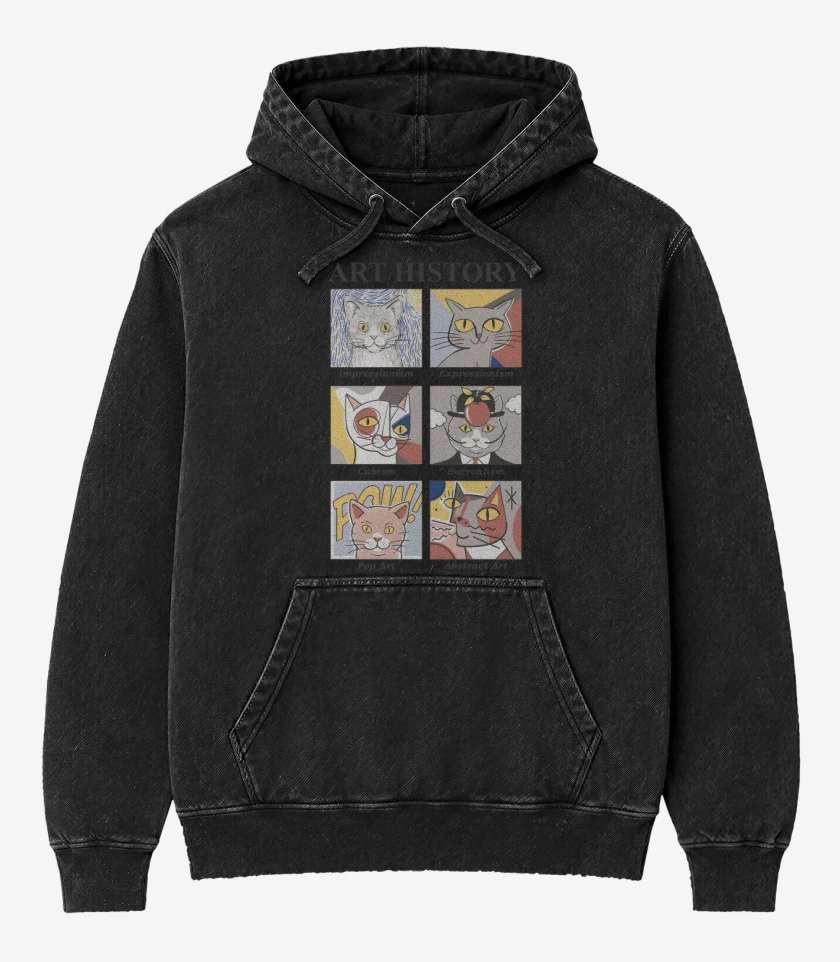 Poleron Canguro Acid Wash Negro de Art Cats History