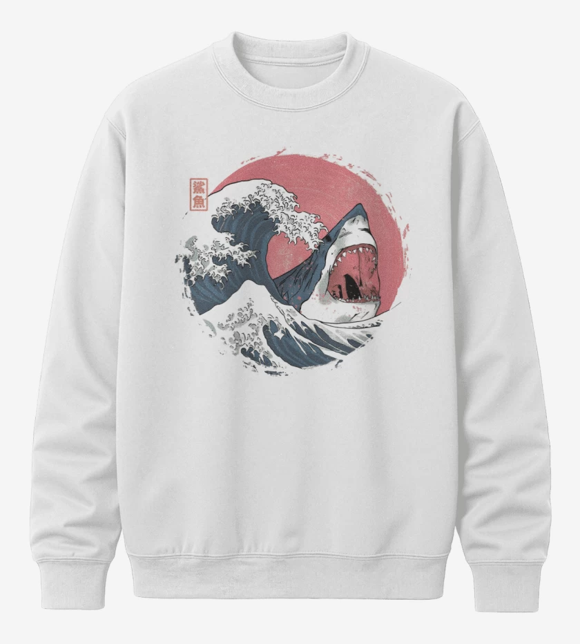 Poleron polo Blanco de Tiburón de Hokusai