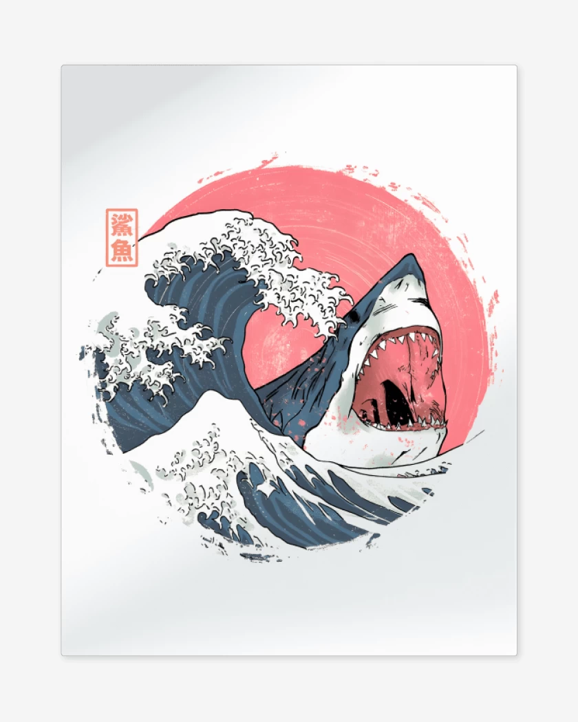 Print metalico Blanco de Tiburón de Hokusai
