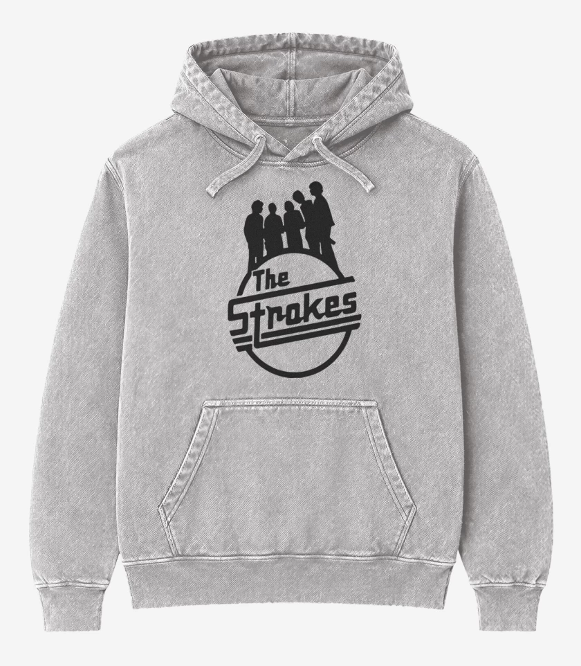 Poleron Canguro Acid Wash Gris Melange de The Strokes