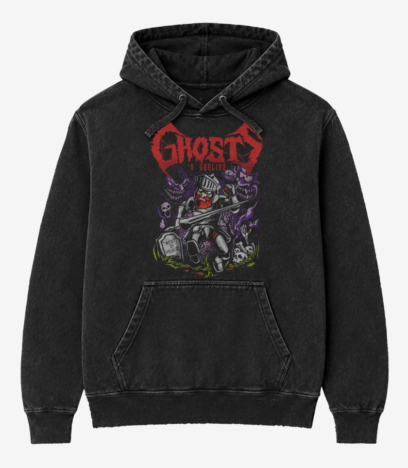 Poleron Canguro Acid Wash Negro de Ghosts n Goblins