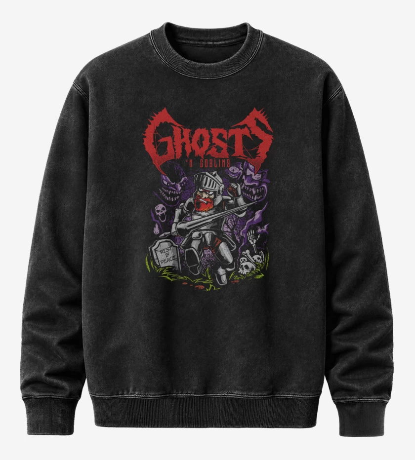 Poleron Polo Acid Wash Negro de Ghosts n Goblins