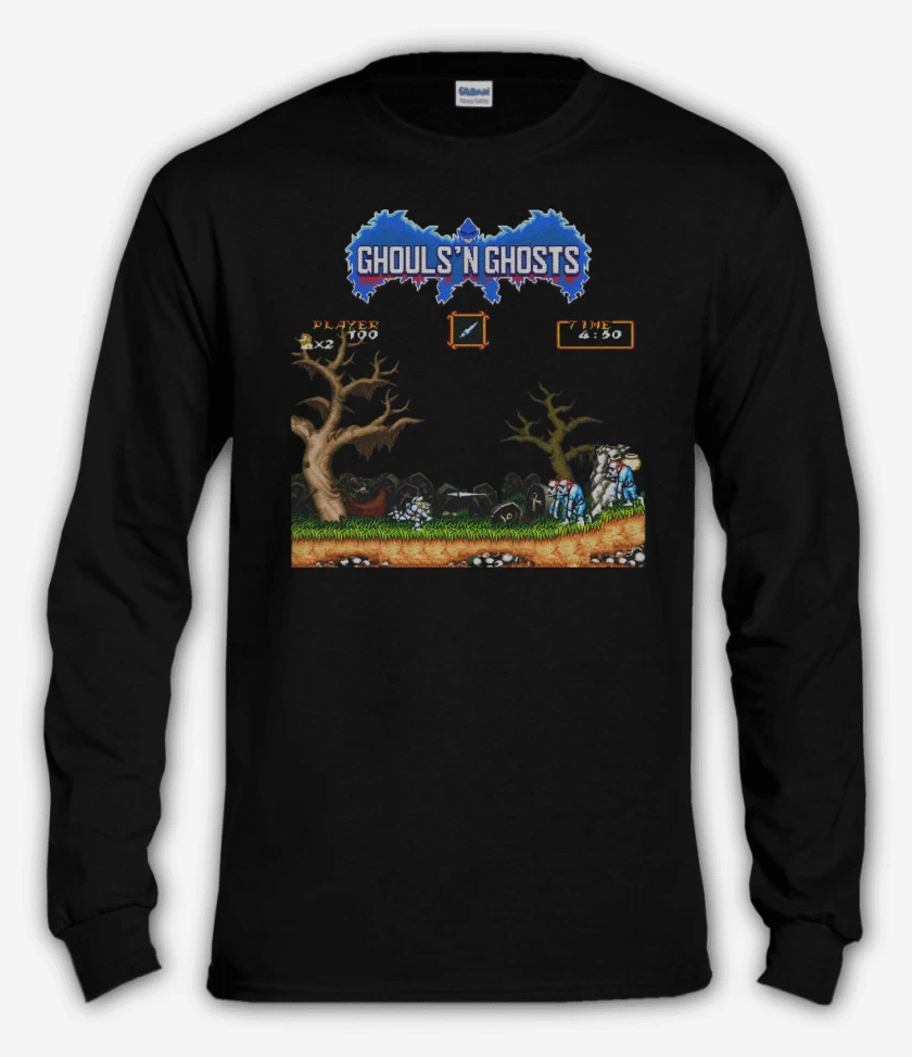 Polera manga larga Negro de Ghouls 8 bits
