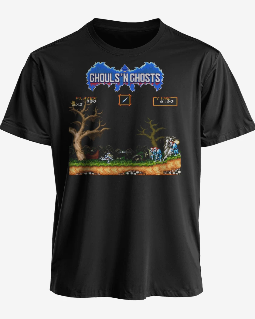 Polera premium Negro de Ghouls 8 bits